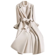 HWRETIE Women's Wool Coat Mid Length Winter Outerwear Warm Casual Jacket For Fall Winter Wear