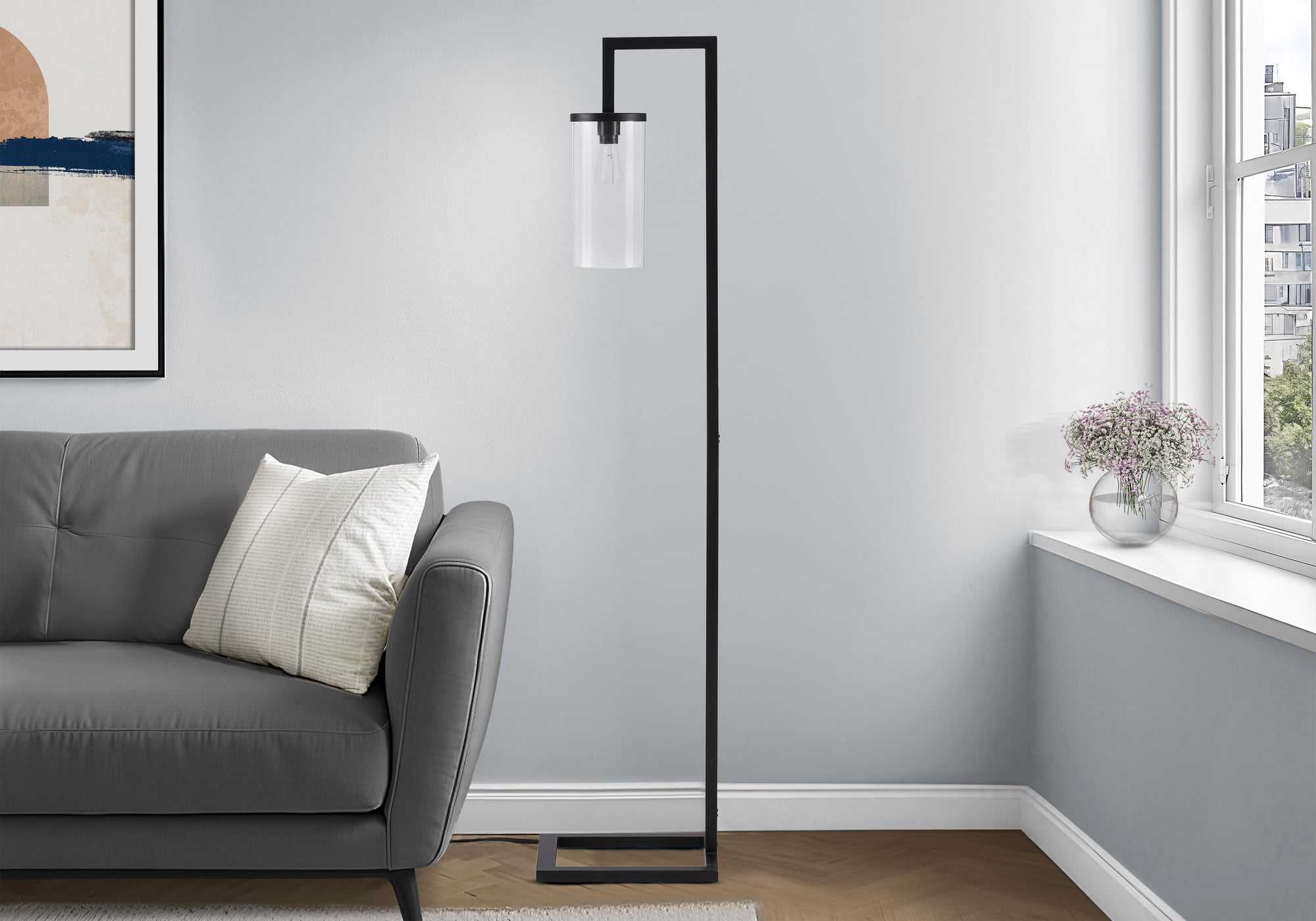 Monarch Specialties - Luminaire, 68"H, Lampadaire, Métal Noir, Abat-Jour En Verre, Contemporain