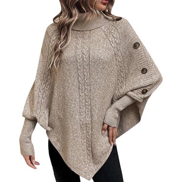 Gpaecead Chandails à Col Roulé Surdimensionnés pour Femmes Couleur Unie Manches Chauve-Souris Épaisses Manches Longues Ourlet Irrégulier Chandail Tricoté