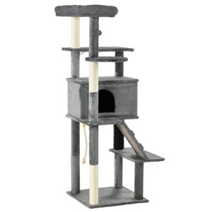 CoSoTower Arbre de chat pour grands chats adultes, 58" Grand arbre de chat avec des poteaux à gratter, Grande tour de chat pour les chats intérieurs avec lit, Maison, Jouets, Gris