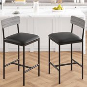 Twister.CK Upholstered Bar Stools Set of 2, Bar Chairs with Back & Footrest, 25.5" Kitchen Counter Height Barstools for Island, Counter Bar, Grey