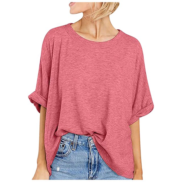 Plebaso T-Shirts Surdimensionnés pour Femmes Manches Courtes Col Rond T-Shirts d'Été Décontractés Amples Blouses 2025