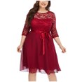 thumbnail image 4 of Robes pour Femmes 2024 Mode pour Femmes Aguichant Été Col Rond Manches Courtes Dentelle Mousseline Grande Taille Robe de Soirée en Liquidation, 4 of 9
