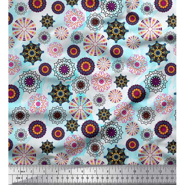 Soimoi Modal Satin Fabric Mandala Kaleidoscope Print Fabric by Yard 42 Inch Wide