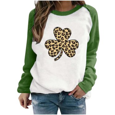 QIPOPIQ Chandails à Manches Longues pour Femmes T-Shirts de la Saint-Patrick T-Shirts de la Saint-Patrick pour Dames Shamrock T-Shirt Vert Chandail T-Shirts de la Saint-Patrick Col Rond T-Shirts de Fête T-Shirts Graphiques Aubaines