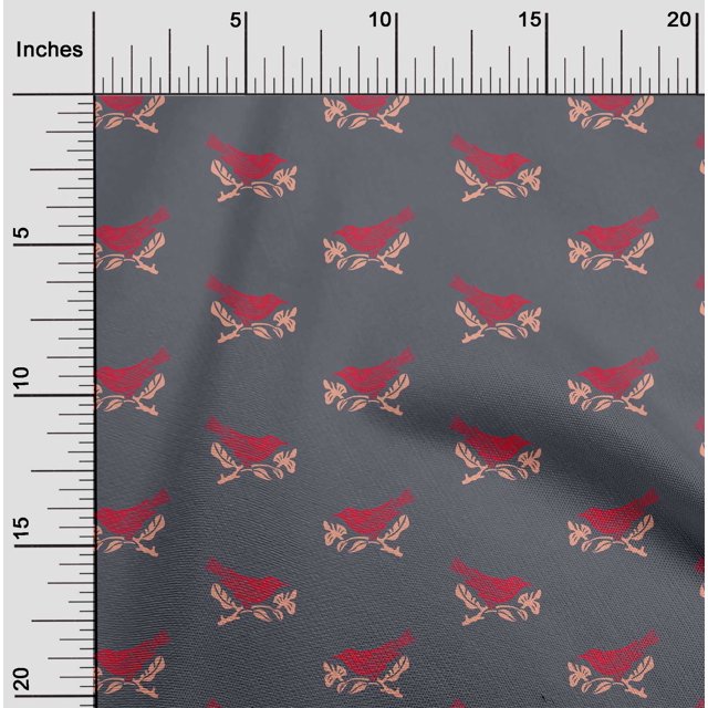 oneOone Georgette Viscose Fabric Branch & Bird Block Printed Craft Fabric BTY 42 Inch Wide
