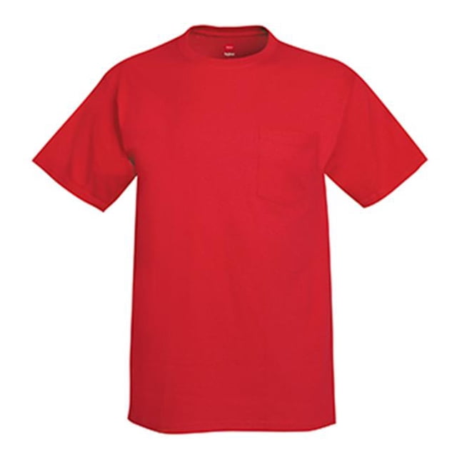 Hanes 5590 Adult Tagless Tee With Pocket, Deep Red - Large