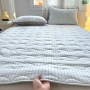 Vacemry Mattress Pad, Striped Thin Washable Cotton Quilted Protective Cover with Anti-Slip Backing for Dorm Bed, Guest Room, Daybed, Sofa Bed and Mattress Topper
