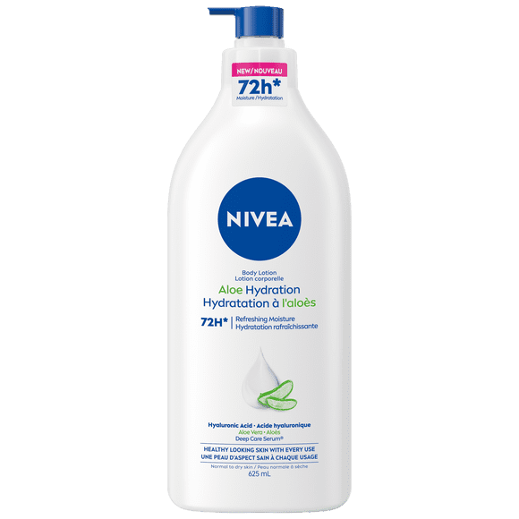 Lotion corporelle hydratante à l’aloès NIVEA pour les peaux sèches avec acide hyaluronique et aloe vera, 625 ml