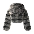 thumbnail image 3 of Veste à Manches Longues pour Femmes Veste Courte à Capuche en Fausse Fourrure Chaude à Manches Longues, 3 of 3