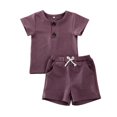 thumbnail image 1 of Baby Boy Girl 2PCS Outfits Short Sleeve Button Tee Shirt Drawstring Shorts Pants Casual Clothes Set, 1 of 9