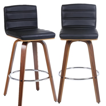 Lot de 2 Tabourets de Bar Vintage de 28 Pouces, Chaises de Bar Pivotantes à 360° en Bois et Cuir PU avec Dossier et Anneau Repose-Pieds, Tabourets de Comptoir pour Maison, Cuisine, Pub, Café