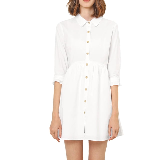 INSPIRE CHIC Robe-Chemise pour Femme Manches 3/4 Boutonnée Mini Robes L Blanc