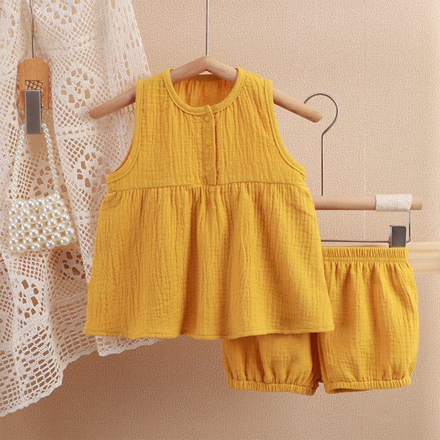 TopLLC Ensembles de Blouses et Chemises à Manches Courtes Col Rond Mode Filles Tenues Décontractées Manches Courtes Col Rond Boutons Shorts Unis Ensemble Fille