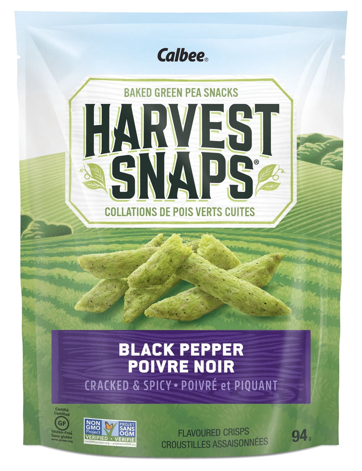 Calbee Harvest Snaps Snapea Crisps Black Pepper Gluten Free Baked Green Pea Crisps 94g