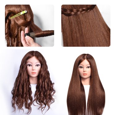 Openpig Mannequin Head with Real Human Hair, Manikin Doll Head for Hair Styling, Cosmetology Makeup Hairdressing Training Practice Head with Clamp Stand and DIY Hair Styling Braiding Set