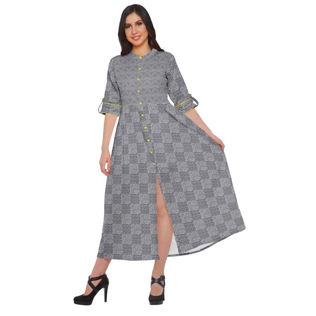 Moomaya Robe Kurti d'Été à Manches Courtes Imprimée, Tunique Ligne A pour Femmes