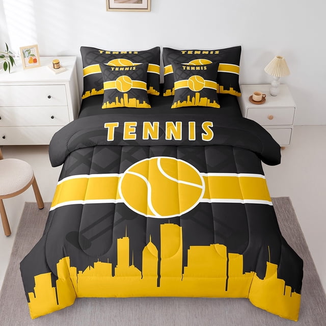 YST Sports Themed 7-Piece Comforter Set, Full Size, Black Yellow