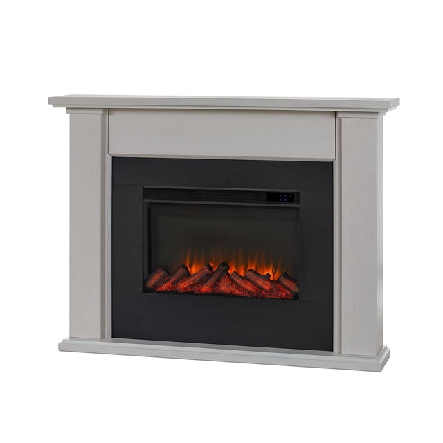 Tejon Foyer Électrique Mince de 52 Pouces avec Manteau de Cheminée en Bois Gris Pâle et Foyer Noir Affichant des Bûches Lumineuses et des Flammes orange Vacillantes, Doté d'Une Profondeur Mince de 9,5 Pouces Idéal pour les Petites Pièces, six Couleurs de Flamme, thermostat Réglable et option de Flamme Sans Chaleur pour un Plaisir Toute l'Année.