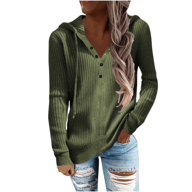 CEHVOM Chandail à Capuche Décontracté Rayé pour Femmes Col Ouvert Manches Longues Chandail Manches Longues Col Rabattu Haut/chemise Manches Longues à Capuche Liquidation