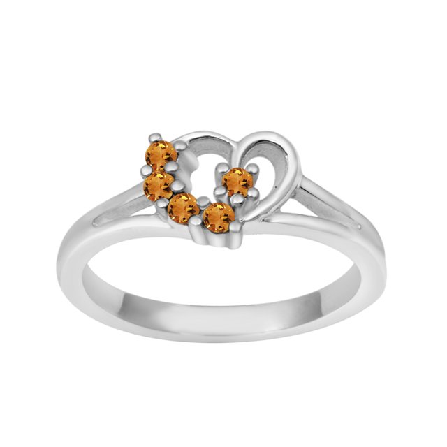 Forme de Coeur 0.10 Ctw Citrine 925 Argent Sterling Amour Femmes Anneau