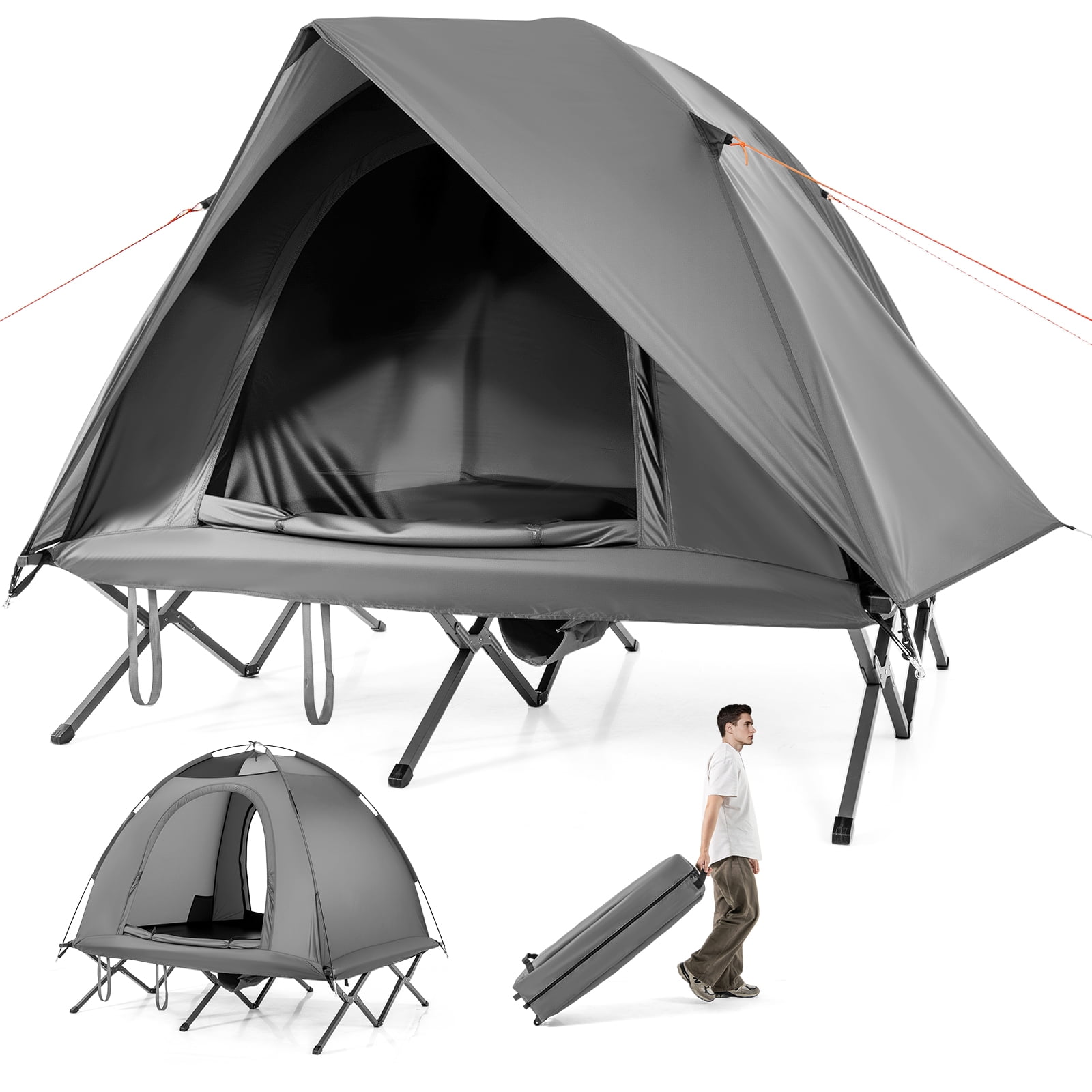 Gymax 2-Person Camping Cot Combo Off-Ground Travel Cot Tent W/Pop-Up Tent Shelter