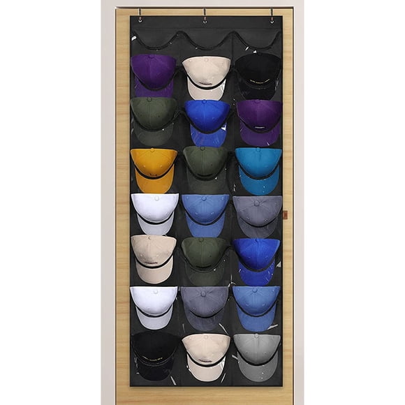 2024 TEMU Organisateur de Chapeaux en Maille à 24 Poches avec Sac de Rangement Suspendu - Solution Murale en Tissu Durable pour Casquettes de Baseball, Chambre et Garde-Robe, Conception Compacte Gain de Place avec Installation Facile (Noir)