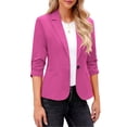 thumbnail image 3 of Vestons Décontractés pour Femmes, Ouverture devant, Manches 3/4, un Bouton, Vestes de Travail/bureau, Blazer Rose Vif, 3 of 9