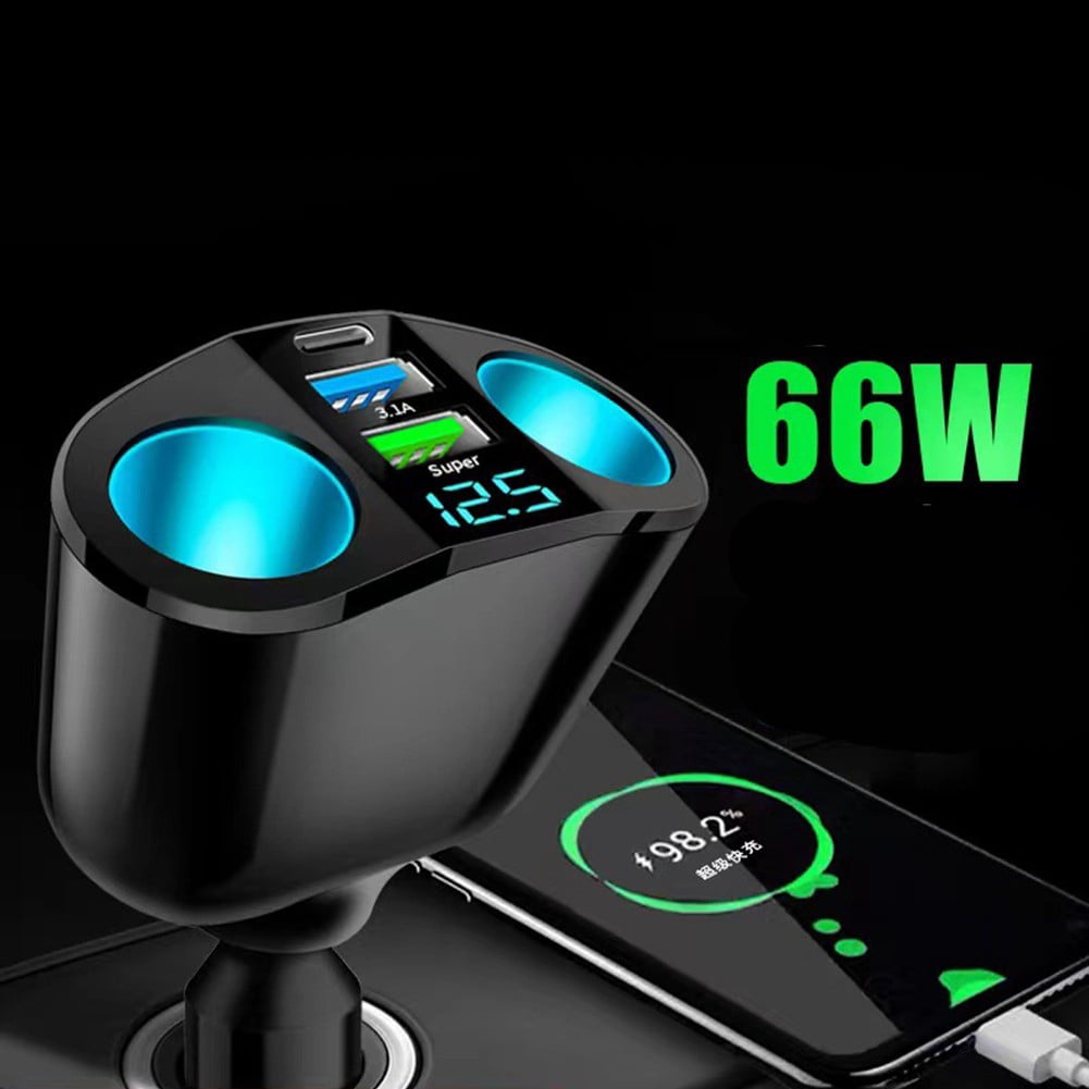 66W Super Car Charger 12V/24V Dual USB Power Adapter Car Lighter Socket