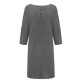 thumbnail image 4 of Pisexur Robe à Manches Courtes à Col Rond Longueur Genou Mode Femme Été Décontractée Couleur Unie Robe à Manches Mi-Longues à Col Rond à Boutons Robe Femme, 4 of 6