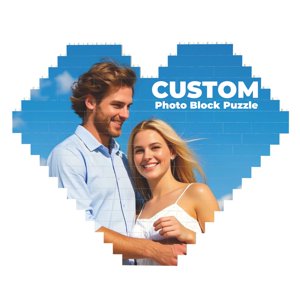 Brick Puzzle, Puzzles personnalisé en forme de coeur, double-sid personnalisable avec des photos identiques ou différentes, Noël Fête des mères Cadeaux de la Saint-Valentin, 8inX9,4in