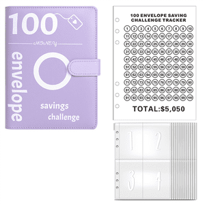 100 Enveloppe le défi d'économie d'argent, 100 Enveloppe Challenge Binder, Binder d'économie d'argent, Livre de Budget (Purple)