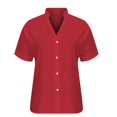 thumbnail image 3 of Hauts pour Femmes de Couleur Unie à Boutons T-Shirts Blouse à Col en V, 3 of 7
