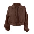 thumbnail image 4 of IROINID Veste Courte à Fermeture Éclair pour Femme, Col à Revers, Élégante, Couleur Unie, Manches Longues, Manteau Cardigan d'Hiver à Fermeture Éclair, Brun, 4 of 4