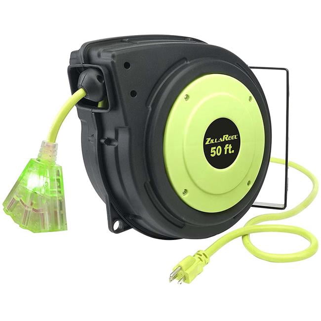 Flexzilla  50 ft. 14-3 AWG SJTOW Grounded Triple Tap Outlet Indoor & Dry Locations Extension Cord Reel