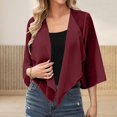thumbnail image 2 of VEKDONE Femmes Uni Décontracté Chiffon Élégant Manches 3/4 Respirant Cardigan Chandail à Capuchon Veste Rouge G, 2 of 9