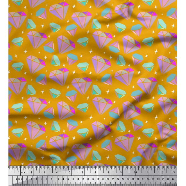 Soimoi Gold Georgette Viscose Fabric Star & Diamond Geometric Print Sewing Fabric Yard 42 Inch Wide