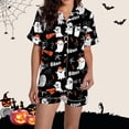 thumbnail image 1 of Pyjama pour Femmes en Satin Imprimé Graphique, Mignon, Tenue de Nuit, Boutons, Hauts à Manches Courtes, Ensembles de Shorts, 1 of 5
