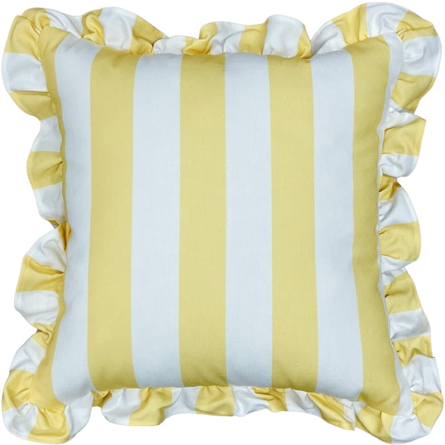 Mainstays Coussin Décoratif en Polyester Jaune à Volants de Printemps 18x18 avec Rayures Verticales Jaunes et Blanches et Bords à Volants, Fait de 100 % Polyester et Rempli au Canada, Idéal pour Ajouter de la texture et du Confort aux sofas, Lits Ou Chaises de Lecture.