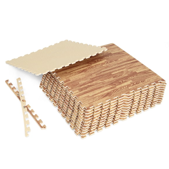 Gymax 12 Pieces EVA Foam Floor Interlocking Tile Mat w/ Natural Wood Grain