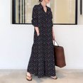 thumbnail image 1 of Meichang Robes Chemise pour Femmes en Coton et Lin à Imprimé Floral, Boutonnées, Robes Maxi à Manches Longues, Col à Revers, Coupe Ample, Grande Taille, Robes Chemise avec 2 Poches, Bleu XXXXXL, 1 of 9