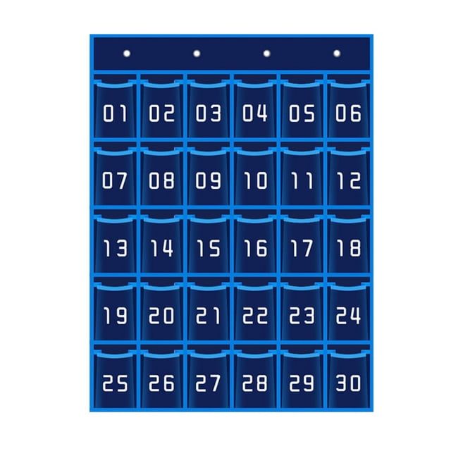 Classroom Pocket Chart Numbered Hanging Organizer for Home Cabinet Dormitory Blue 30 Pockets