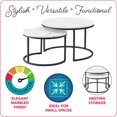 thumbnail image 2 of CorLiving Fort Worth White Faux Marble Finish Engineered Wood Round Indoor Nesting Coffee Tables with Black Steel Base, 2 of 8