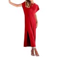 thumbnail image 3 of Kmbangi Robes Longues Noires pour Femmes pour l'Été 2023, Manches Chauve-Souris Courtes Col Rond Fendu Robe de Plage Décontractée, 3 of 8