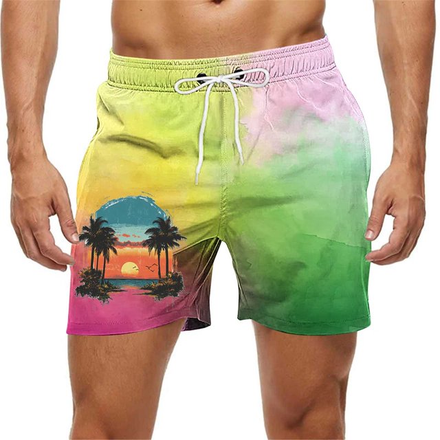 Kakii Men's Swim Trunks Hawaiian Bathing Mesh Lining Suit Swimsuits Beach Shorts with Pockets