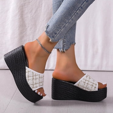 Latrodar Womens Shower Shoes Retro Comfort Trendy Summer Shoes for Women High Heel Slippers Platform Heels Slip on Sandals Beach Slide Sandals Indoor Yoga Mat Non-Slip Slip on Sandals for Ladies