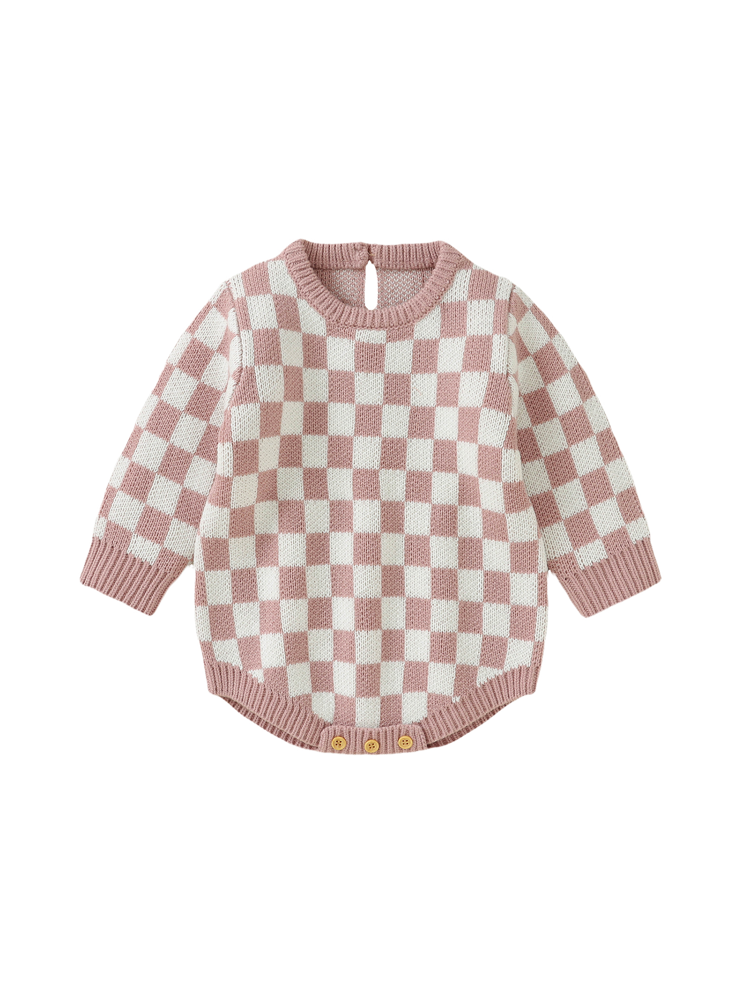Faithtur Bébé Filles Garçons Romper Damier Plaid Col Rond Manches Longues Tricot Pull Combinaisons Automne Hiver Bodysuits
