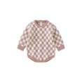 thumbnail image 1 of Faithtur Bébé Filles Garçons Romper Damier Plaid Col Rond Manches Longues Tricot Pull Combinaisons Automne Hiver Bodysuits, 1 of 9