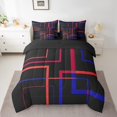 thumbnail image 2 of Ensemble de Literie Carré Abstrait Taille Simple 7 Pcs Noir et Bleu Marine Rouge Ensemble de Couette Rectangle Minimalisme Ensembles de Couette Moderne Géométrique Lit en Sac pour Garçons Filles Accessoires de Literie Esthétiques, 2 of 6