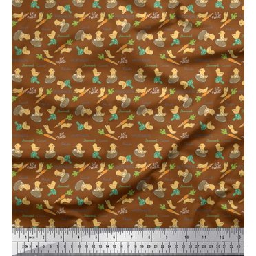 Soimoi Velvet Fabric Bird,Carrot & Potato Vegetable Printed Craft Fabric by The Yard 58 Inch Wide